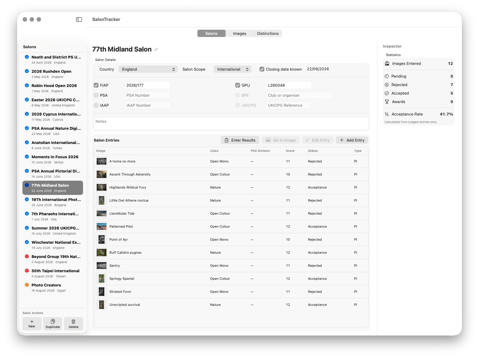 SalonTracker Salons screen